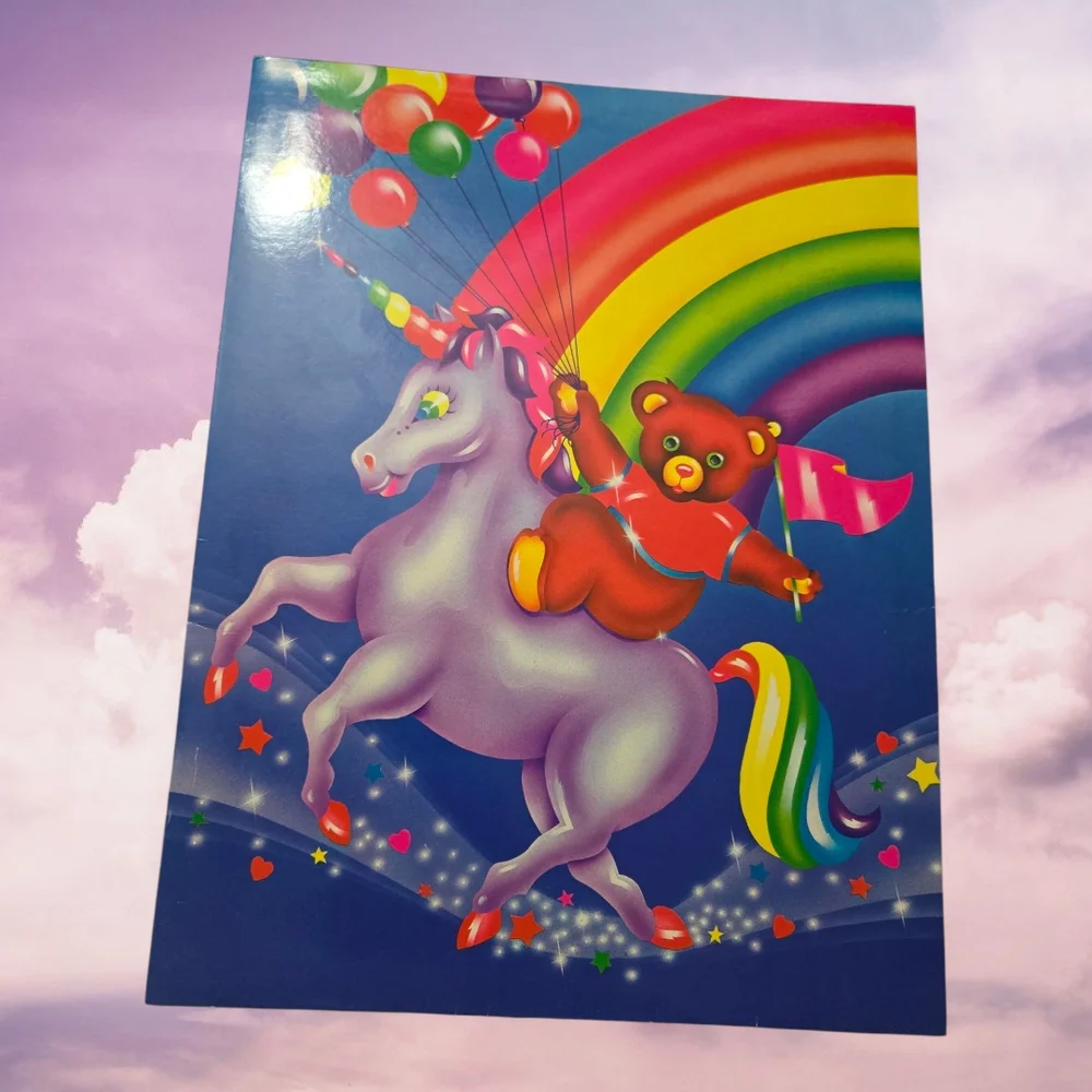 Lisa Frank Rainbow Bear Riding A Unicorn FOLDER
